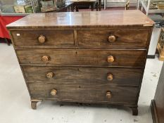 19th cent. Mahogany chest of two over three long drawers, turned knob handles on bracket feet.