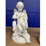 French biscuit porcelain figure of L'Amour Falconet, 19th cent. After Sevres Cupid sat on a cloud