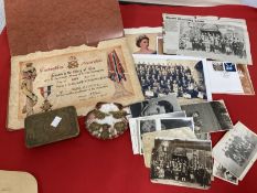 Militaria: WWI memorabilia includes Old Contemptibles Association members certificate A/F, scallop