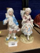 Late 19th/early 20th cent. Continental ceramic figures of a gentleman and lady, the former minor