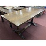 20th cent. Oak refectory table turned supports, central stretcher. 60ins. x 29ins. x 29½ins.