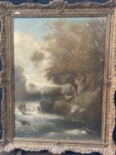 Continental School: 19th cent. Oil on canvas, goats in a riverside scene, unsigned, framed. 40ins. x