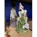 Naples Porcelain: 20th cent figures, Elizabeth I and a lady of the court marked N beneath a crown to