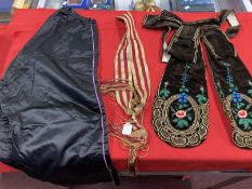 19th cent. Ceramics: Black satin pantaloons buckle fastener to legs, red and gold sash and an