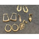 Jewellery: Yellow metal three pairs of hoop earrings plus three odd ones, all stamped 375, all