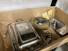 19th & 20th cent. Metalware: Silver plated vegetable dish and cover, bon bon dish, butter dish and