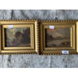 19th cent. English School: Oil on board miniatures, the first depicts a farmhouse in pastoral scene,
