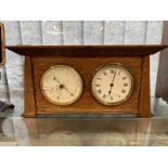 Early 20th cent. Oak cased clock and barometer combination, the clock has a French movement and