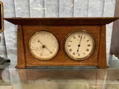 Early 20th cent. Oak cased clock and barometer combination, the clock has a French movement and