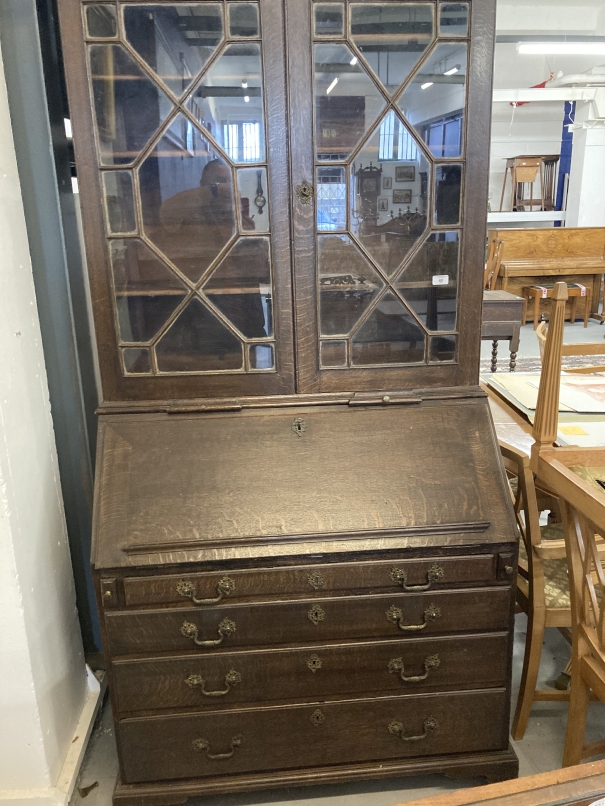 Early 20th cent. Mahogany bureau bookcase. 80ins. x 38ins. x 22ins.