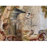 19th cent. Textiles: Woolwork continental tapestry, central panel depicting a shepherd and a