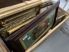 20th cent. Gilt frames and prints in a treen box.