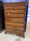 Late 18th/early 19th cent. Mahogany chest on chest, chamfered corners with fruitwood stringing,
