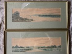 J. Russell 1903: Watercolours, a landscape and sailing boats, signed J.Russell, framed and glazed, a