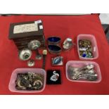Costume Jewellery & Silver Plate: Small jewellery box in the form of a chest of drawers and two
