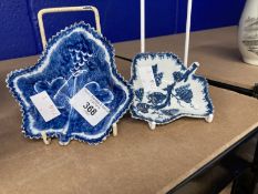 Ceramics: Bow 1760-65, blue and white pickle dishes of vine leaf shape, the smaller painted with