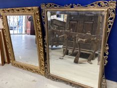 20th cent. Arts and Crafts brass frame mirror open work pattern design, bevelled glass A/F. 13ins. x