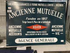 Advertising Collectibles: Enamel advertising sign Ancienne Mutuell Agence Generale from Rouen,