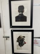 Prints/Art Prints: Two black and white limited edition prints, one the profile of a hobo clown,