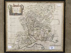Antiquarian Maps: Late 17th cent. Hand coloured map of Hampshire by Robert Morden, central
