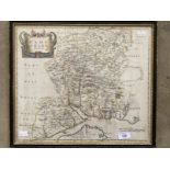 Antiquarian Maps: Late 17th cent. Hand coloured map of Hampshire by Robert Morden, central