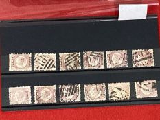 Stamps: 19th cent. GB line engraved. Twelve SG49 ½d rose, various plate numbers, all used, lightly