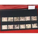 Stamps: 19th cent. GB line engraved. Twelve SG49 ½d rose, various plate numbers, all used, lightly