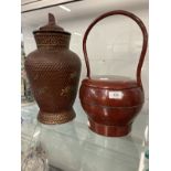 Late 19th/early 20th cent. Chinese lacquer wedding basket, plus a faux wickerwork example with