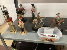 20th cent. Military figures in 18th/19th cent. costume, D.L.I. Queen's Lancers Reg (height 9ins),