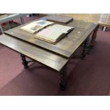 1930s oak extending dining table on barley twist supports. 72ins. x 41ins.