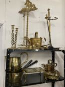 19th cent. and later Metalware: Brass open twist candlesticks, a pair 12ins, set of three Punch &