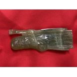 20th cent. Chinese green jadeite carved Immortal figurine, height 4¼ins.