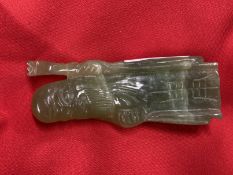 20th cent. Chinese green jadeite carved Immortal figurine, height 4¼ins.