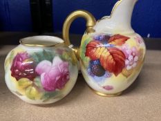 20th cent. Ceramics: Royal Worcester blush cream jug decorated with blackberries, signed K. Blake,