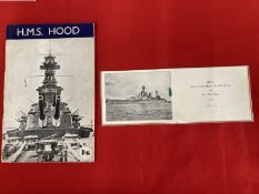 Militaria/Royal Navy: H.M.S. Hood rare War Comforts Fund Charity booklet plus a Hood Christmas card.