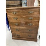 Edwardian mahogany chest of five long drawers with moulded fronts, brass handles, moulded edge to