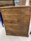 Edwardian mahogany chest of five long drawers with moulded fronts, brass handles, moulded edge to
