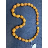 Jewellery: Amber necklet consisting of thirty-two oval butterscotch amber beads, size of beads 20mm.