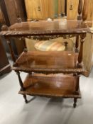 Mahogany four tier whatnot with carved gallery, each shelf with carved moulded edge and pierced