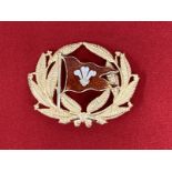 Badges: Gaunt of London gilt cap badge inset with red enamel and Prince of Wales feathers,