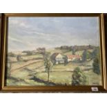 20th cent. Oil on canvas landscape with cottages, signed M. Boudier 78. 17ins. x 24ins.