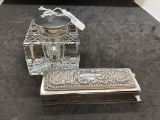 Hallmarked Silver: Lidded pin box with repoussé lid, Birmingham marks, approx. 2?oz. Plus cut