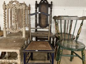 19th cent. and later miscellaneous dining chairs including one painted showing the ship 'Falcon