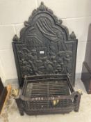 Early 19th cent. Cast iron fire back depicting throned king with courtiers plus an early 20th