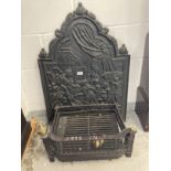 Early 19th cent. Cast iron fire back depicting throned king with courtiers plus an early 20th