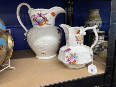 19th cent. Ceramics: Coalport blind relief jug decorated with sprays of roses and summer flowers,