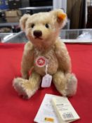 Toys: Steiff blonde mohair bear, yellow label to ear, round red/white label to chest, Made in