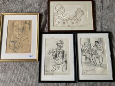 Dame Laura Knight (1877-1970): Pencil drawing backstage child actor seated, signed bottom right,