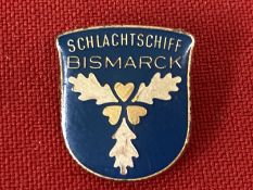 Militaria/Third Reich: Extremely rare enamel Bismarck lapel badge possibly a launch souvenir or an