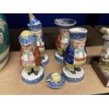 19th cent. English Staffordshire Toby figural condiments, each figure standing with a mug bordered